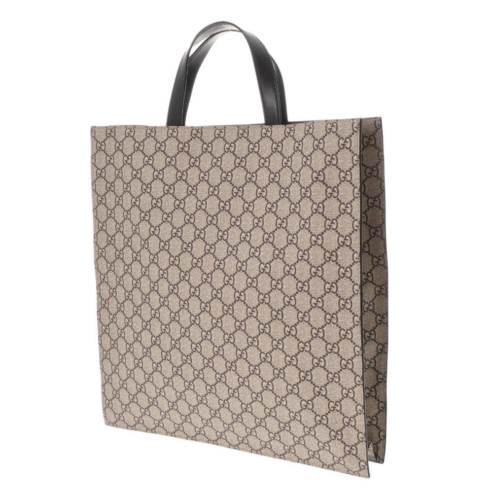 Gucci Tote Bag Leather Wolf Tan Supreme GG Canvas Beige